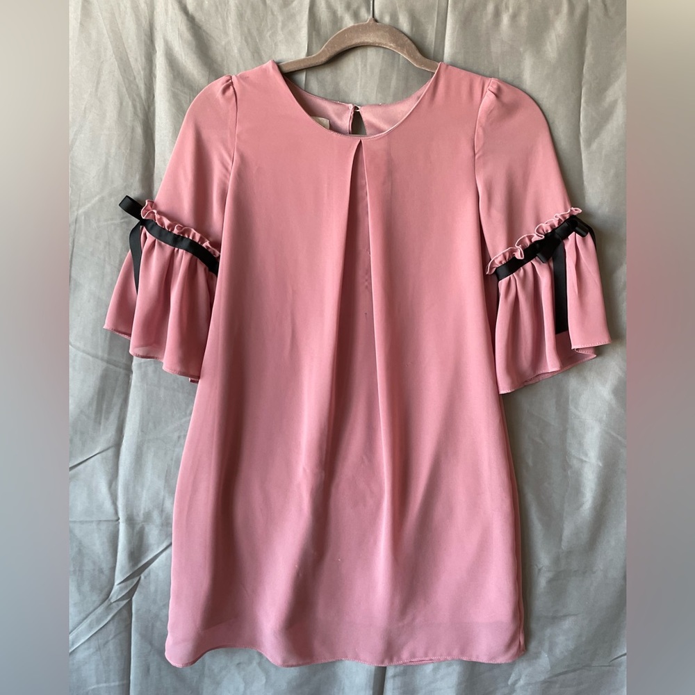 girls full pink dress with ribbons